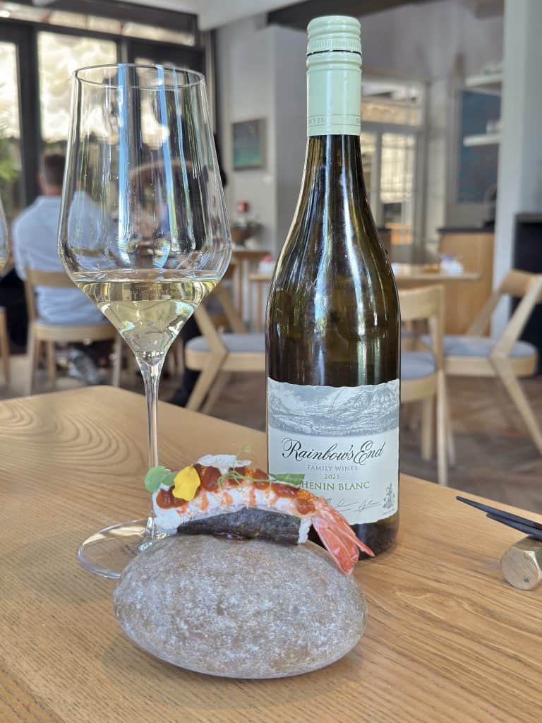 Oku - Prawn Nigiri with Rainbow's End Chenin