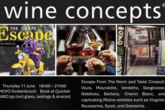 Wine Concepts event poster featuring wine tasting, festival details, and venue information in en_GB.