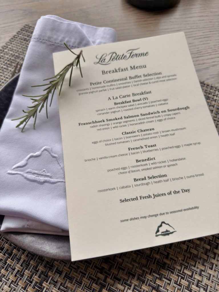 Breakfast menu